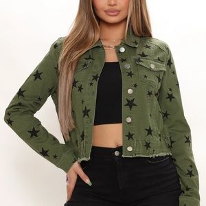 Olive Cropped Jacket with Stars